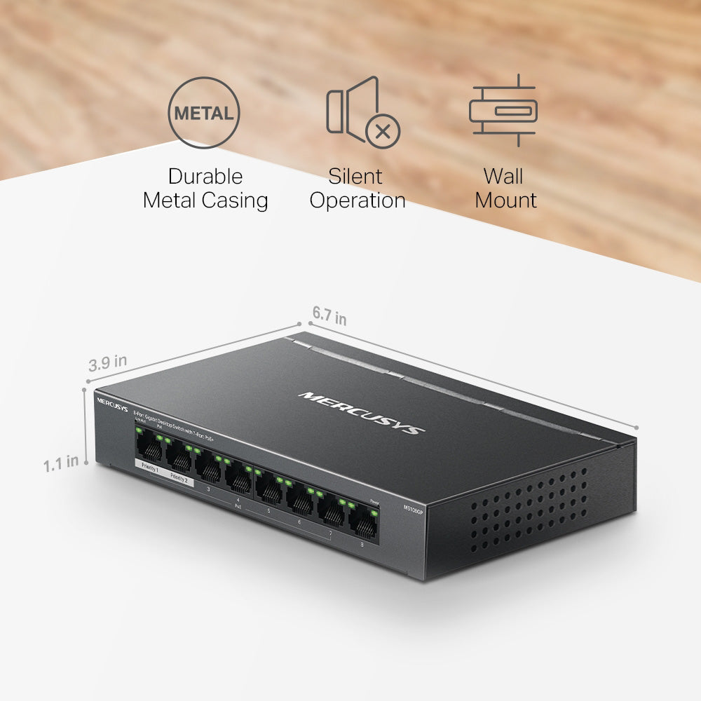 Mercusys 8-Port Gigabit Desktop Switch with 7-Port PoE+ - MS108GP