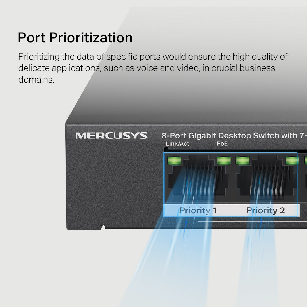 Mercusys 8-Port Gigabit Desktop Switch with 7-Port PoE+ - MS108GP