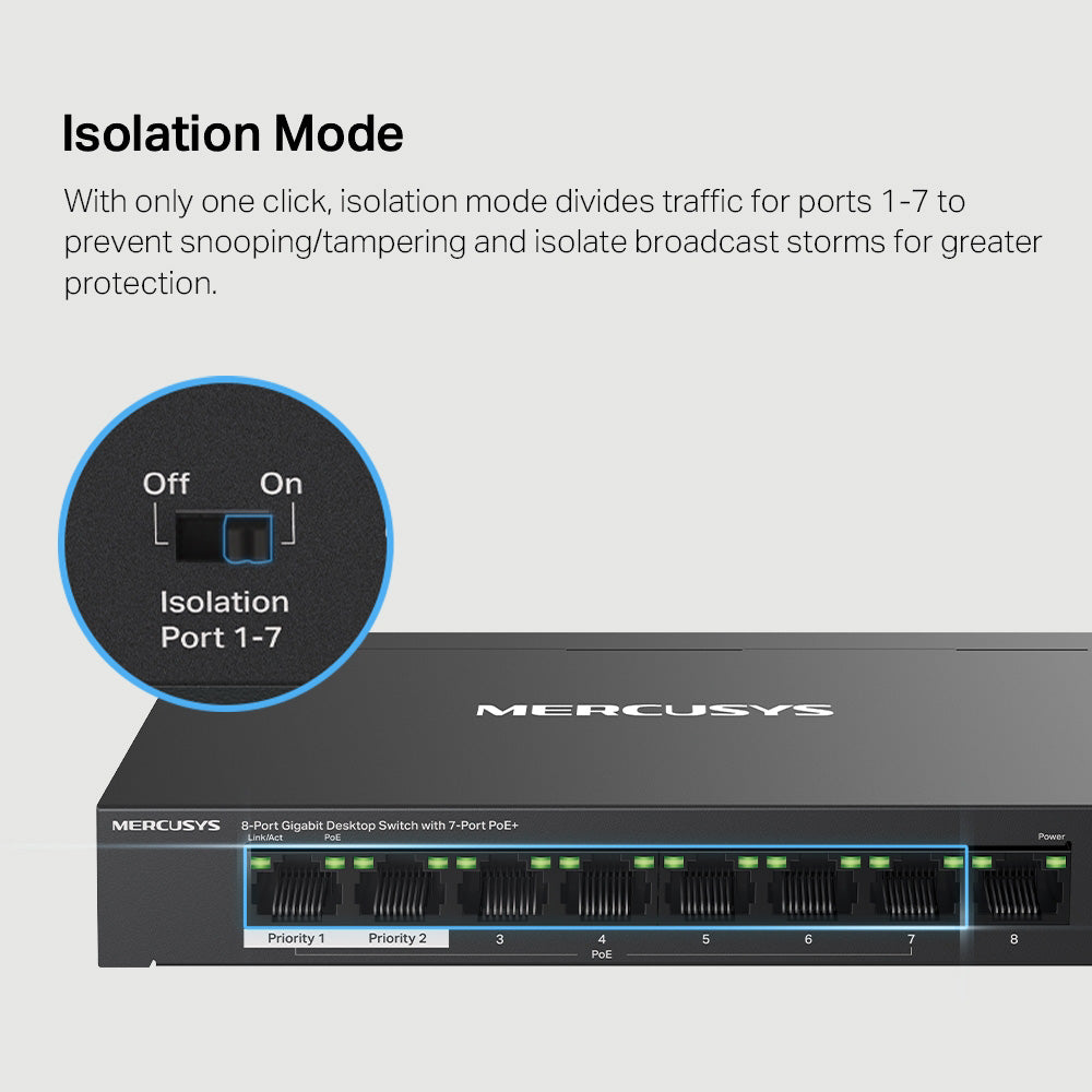 Mercusys 8-Port Gigabit Desktop Switch with 7-Port PoE+ - MS108GP
