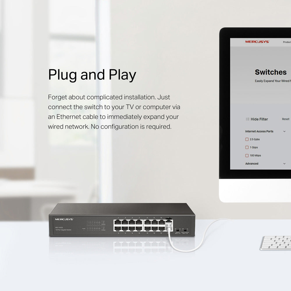 Mercusys 16-Port Gigabit Desktop/Rackmount Switch - MS116GS