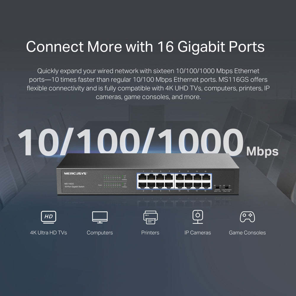 Mercusys 16-Port Gigabit Desktop/Rackmount Switch - MS116GS