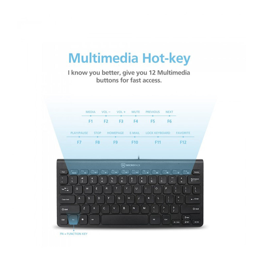 Micropack K-2208stl Wired Compact & Ultra Slim Keyboard ,Black| K-2208STL