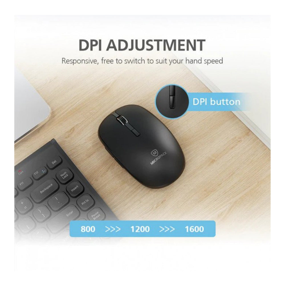 Micropack Classic Wireless Combo Keyboard & Mouse, Black | KM-203W