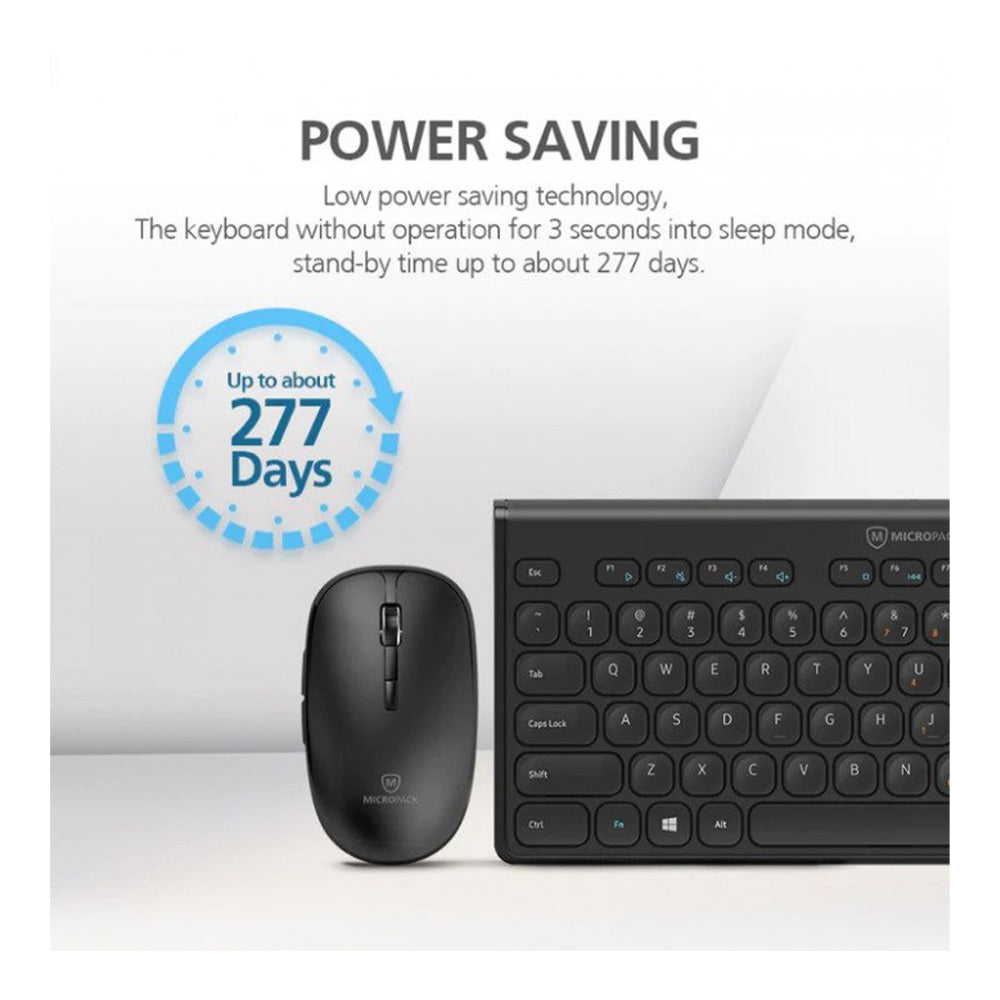 Micropack Classic Wireless Combo Keyboard & Mouse, Black | KM-203W