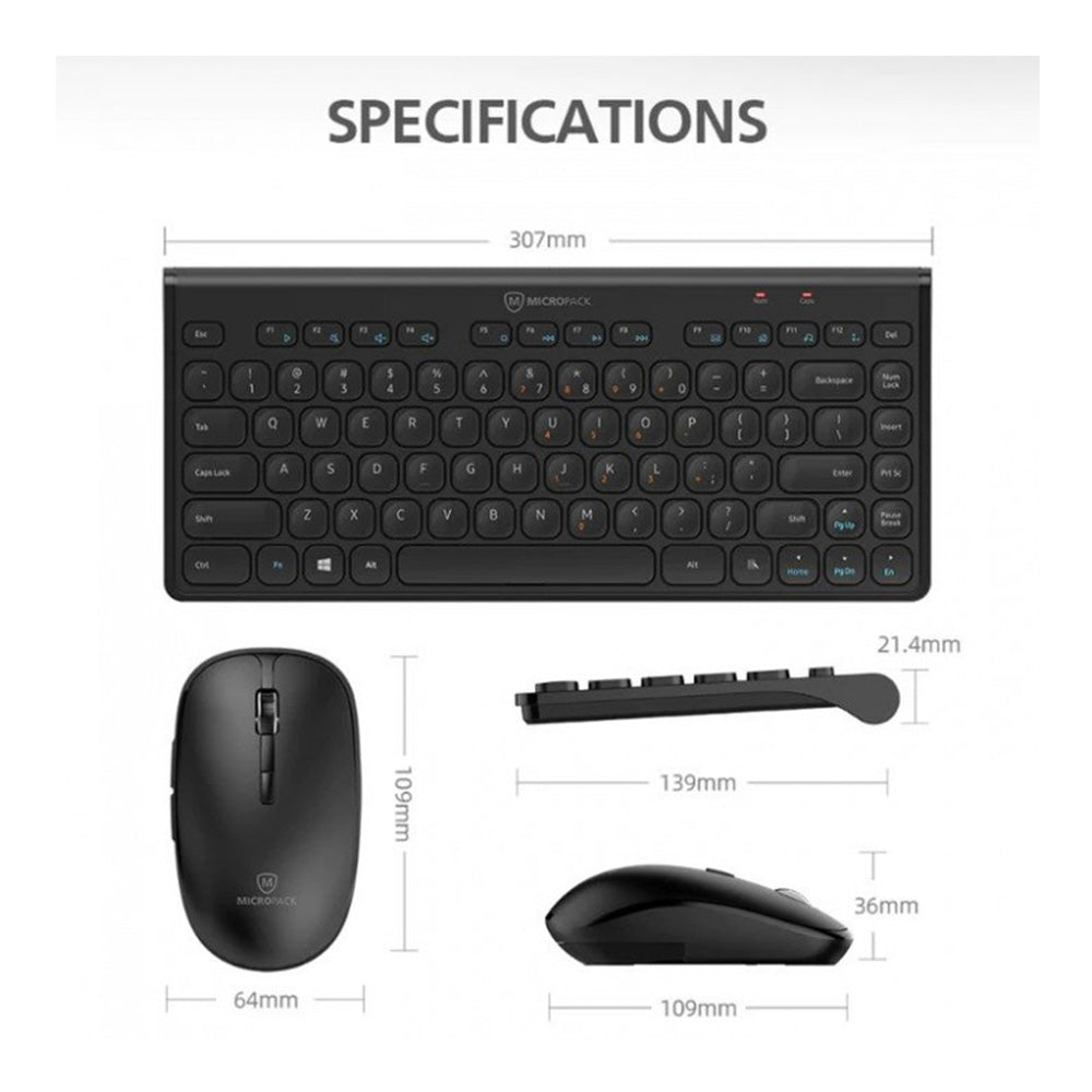 Micropack Classic Wireless Combo Keyboard & Mouse, Black | KM-203W