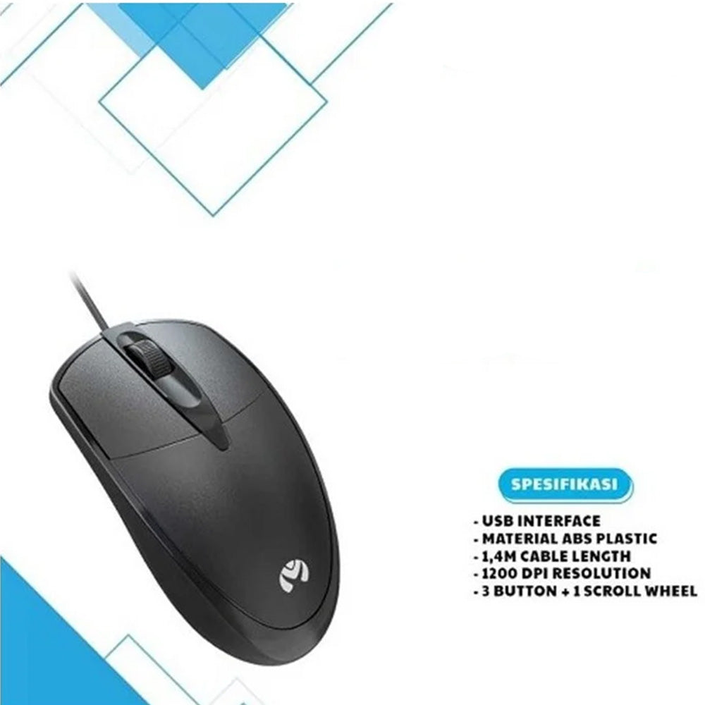 Mikuso MOS-371U Wired Optical Mouse – 1200 DPI, USB, Black