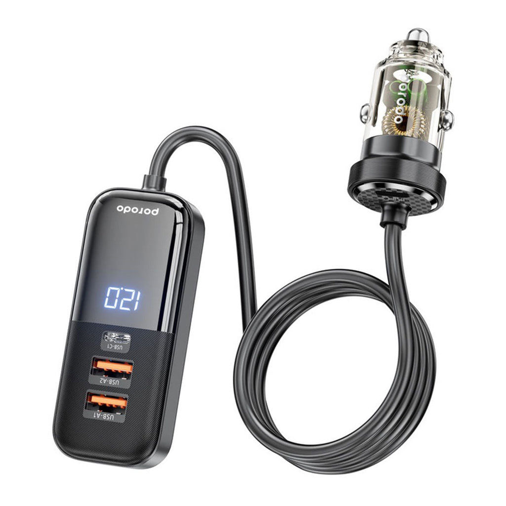 Porodo 120W Multi Port Car Charger with Rear Expansion