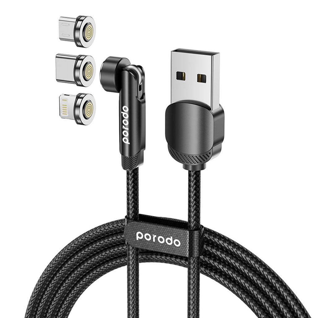 Porodo 3in1 TPE Cable with Head for Micro + Lightning + Type-C