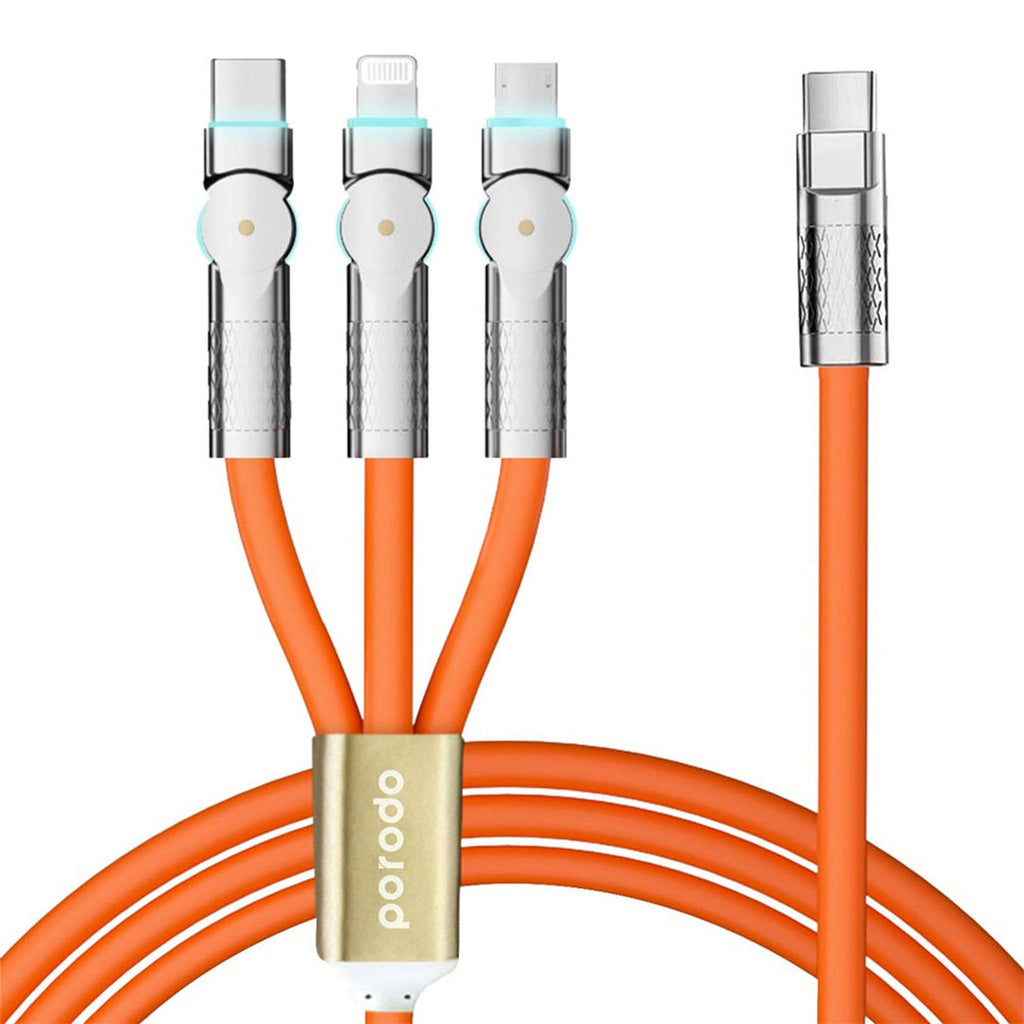 Porodo PD100W - 3-in-1 Cable 180 Degrees Rotation: 1.2M - Orange