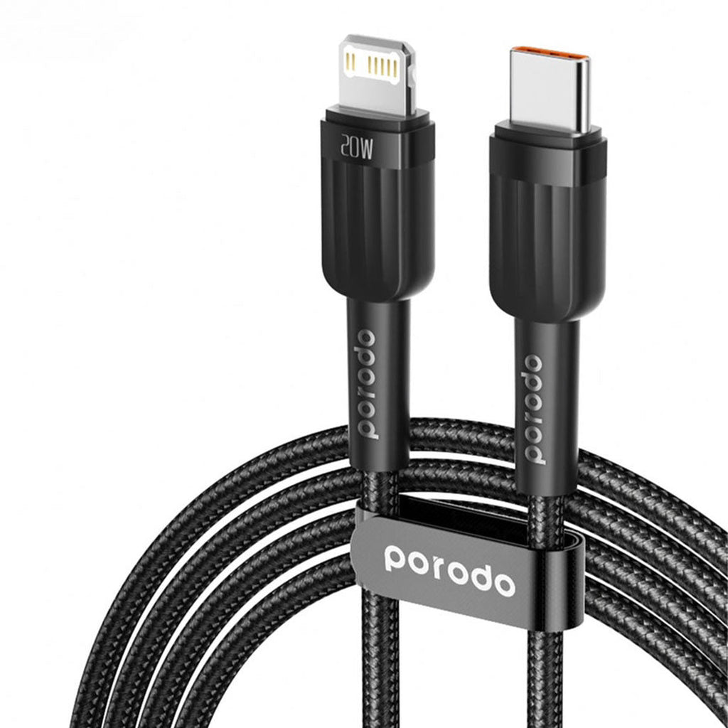 Porodo Braided 20W PD Black - C to Lightning Fast charging Cable.