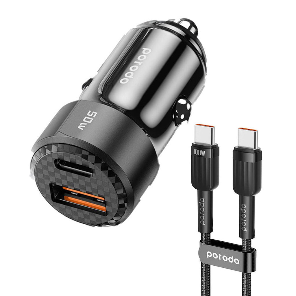 Porodo 50W Dual Port Car Charger PD 20W QC 30W with C to C Cable