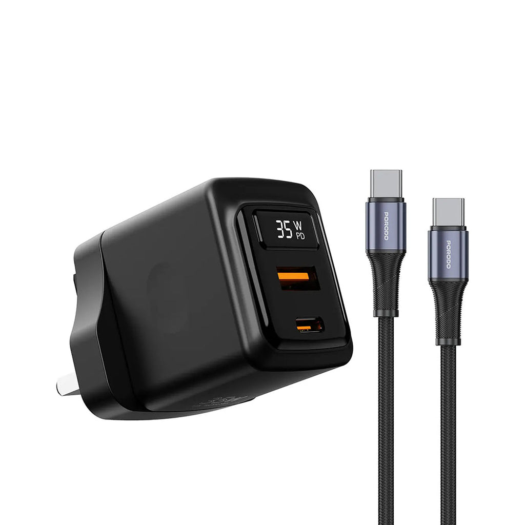 Porodo GaN 35W Dual Port Wall Charger with Power Display
