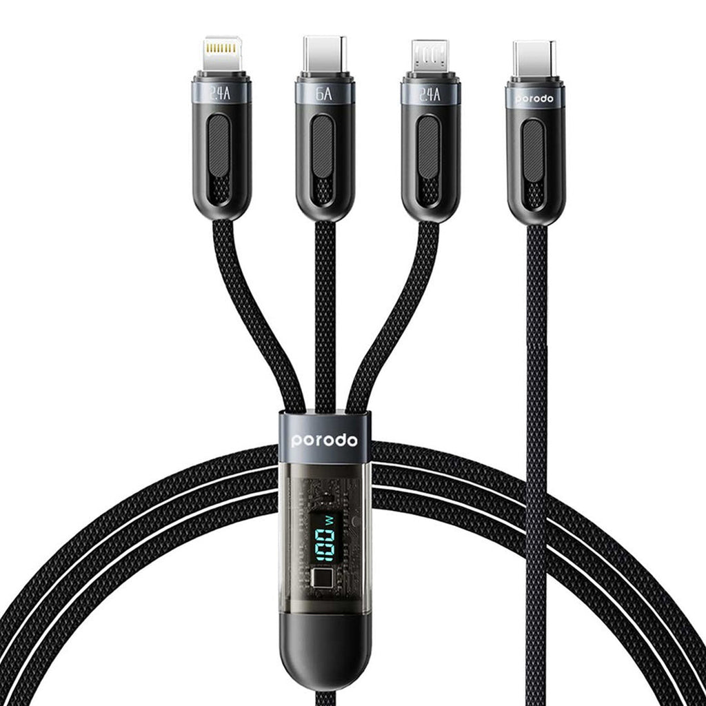 Porodo 3-IN-1 Digital-Display Fast Charging 1.2M Cable A to C+L+M