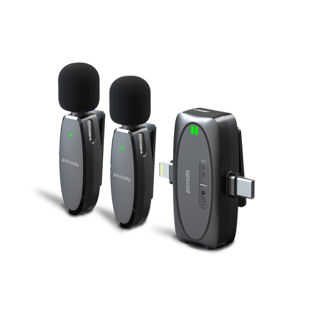 Porodo Dual Connector Lavalier Dual Wireless Mic