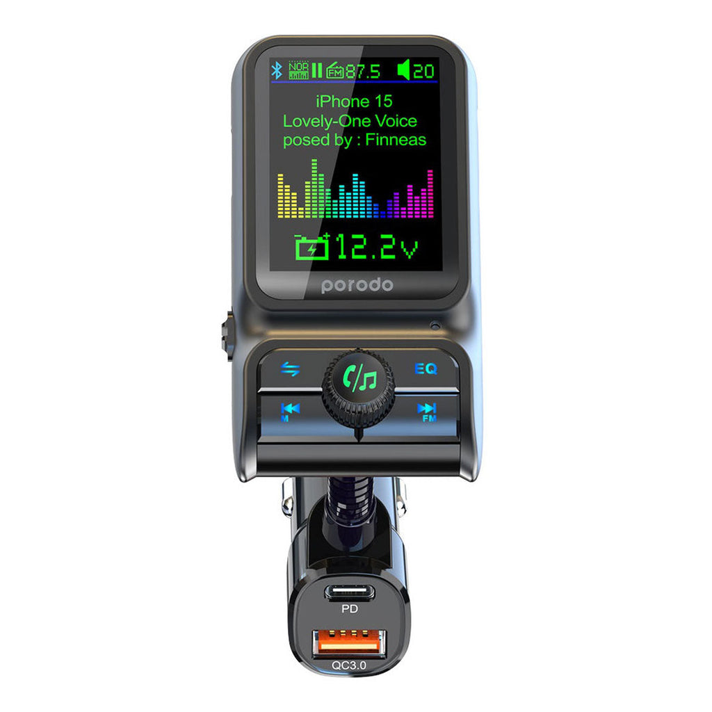 Porodo Dual Port Car Charger FM Transmitter PD 36W|Black