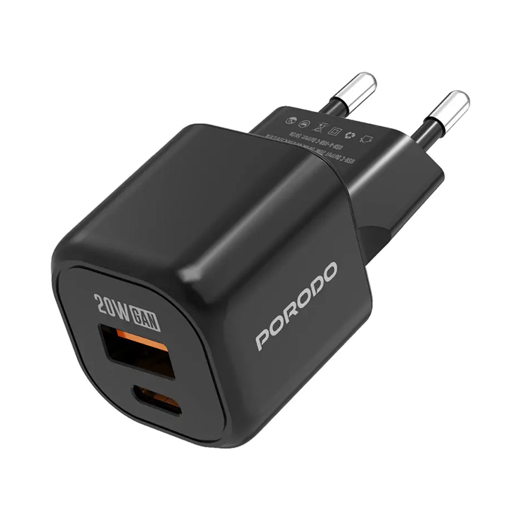 Porodo Dual Port Wall Charger (with C to C / C to L Cable)