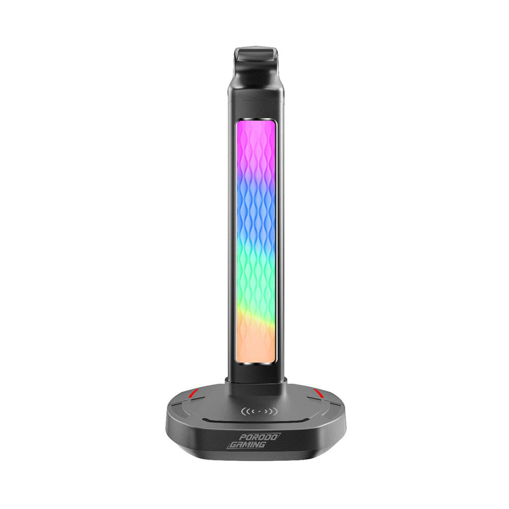 Porodo Gaming RGB Headphone Stand, Wireless Charging & USB-C Hub with Screen Lamp 5W