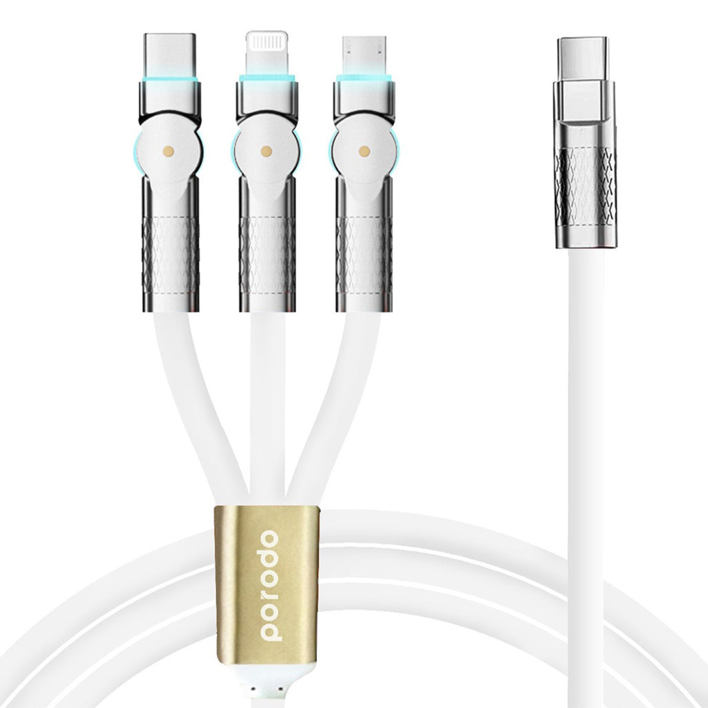 Porodo PD100W - 3-in-1 Cable 180 Degrees Rotation: 1.2M - Orange