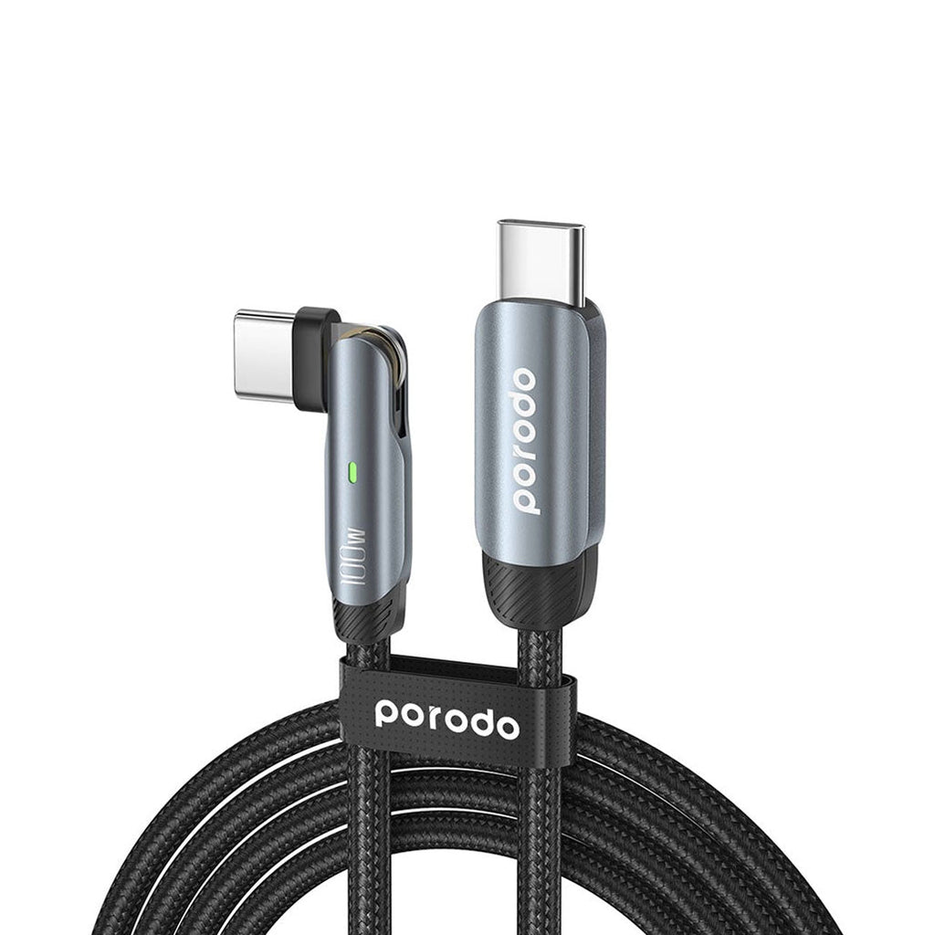 Porodo Braided 100W PD Grey - C to C Cable With Transparent Head