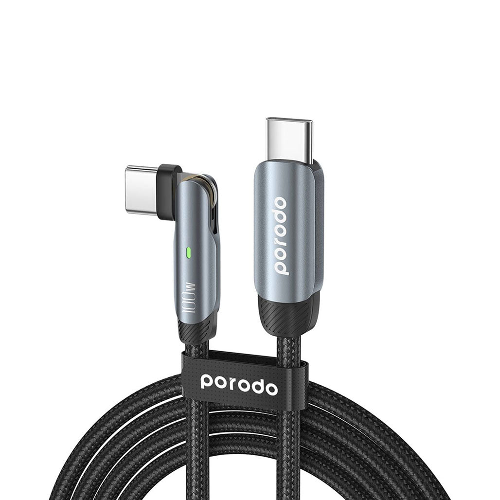Porodo Braided 100W PD Grey - C to C Cable With Transparent Head
