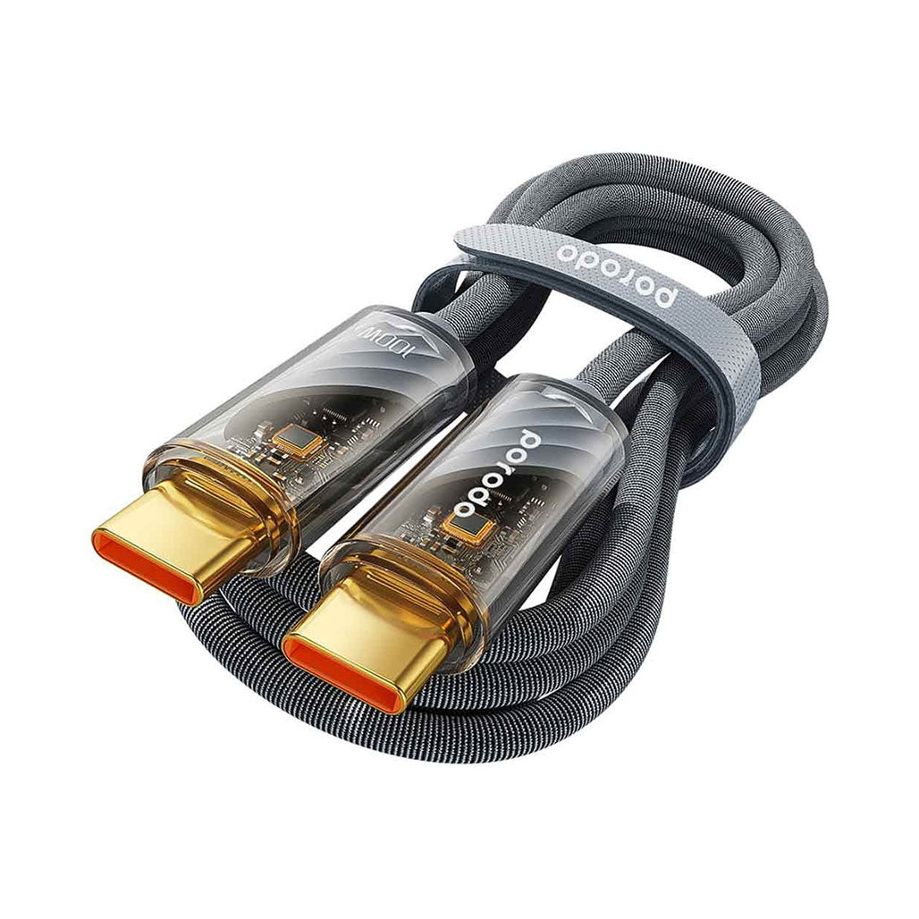 Porodo Braided 100W PD Grey - C to C Cable With Transparent Head