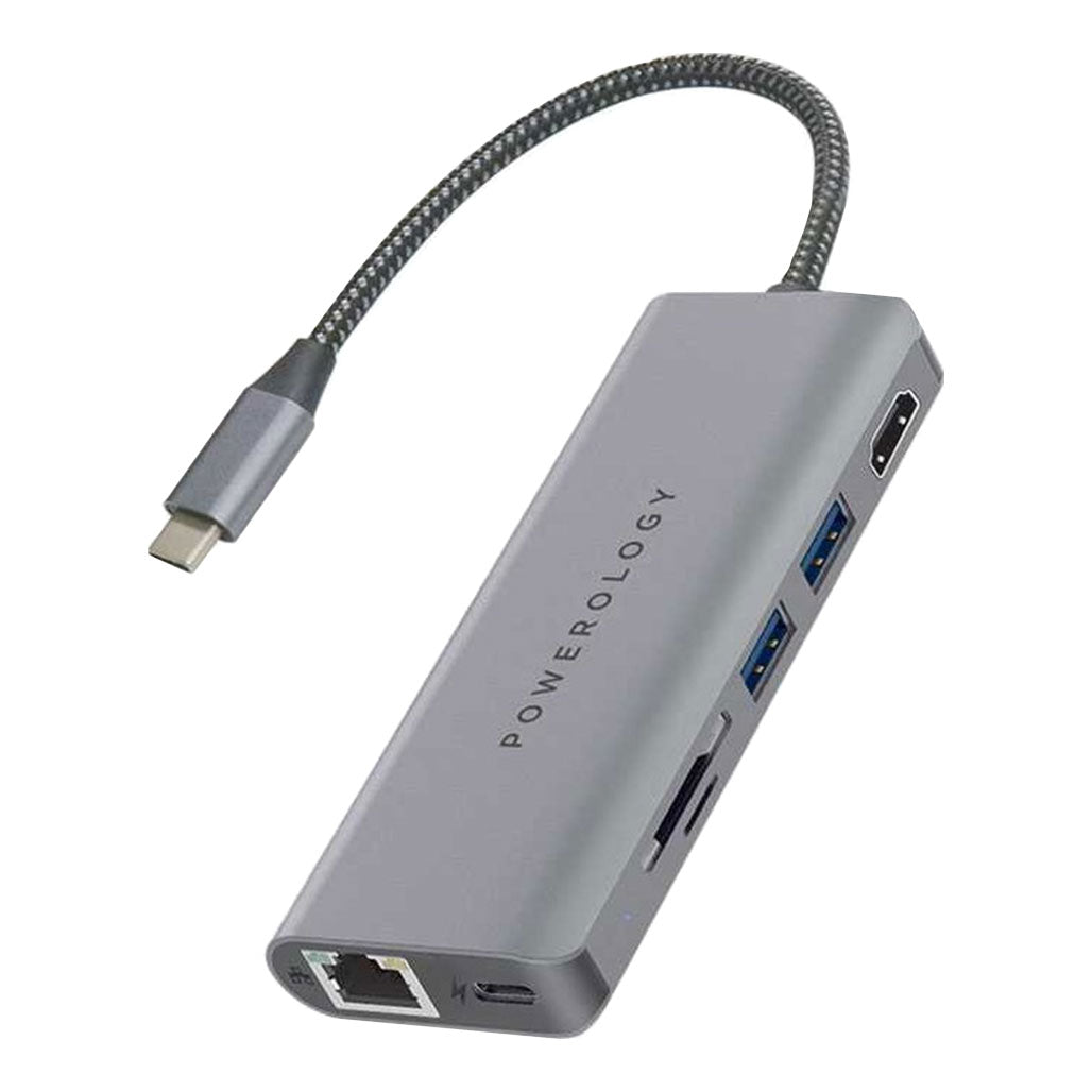 Powerology 7 in 1 USB-C Hub Ethernet & HDMI with PD 87W.