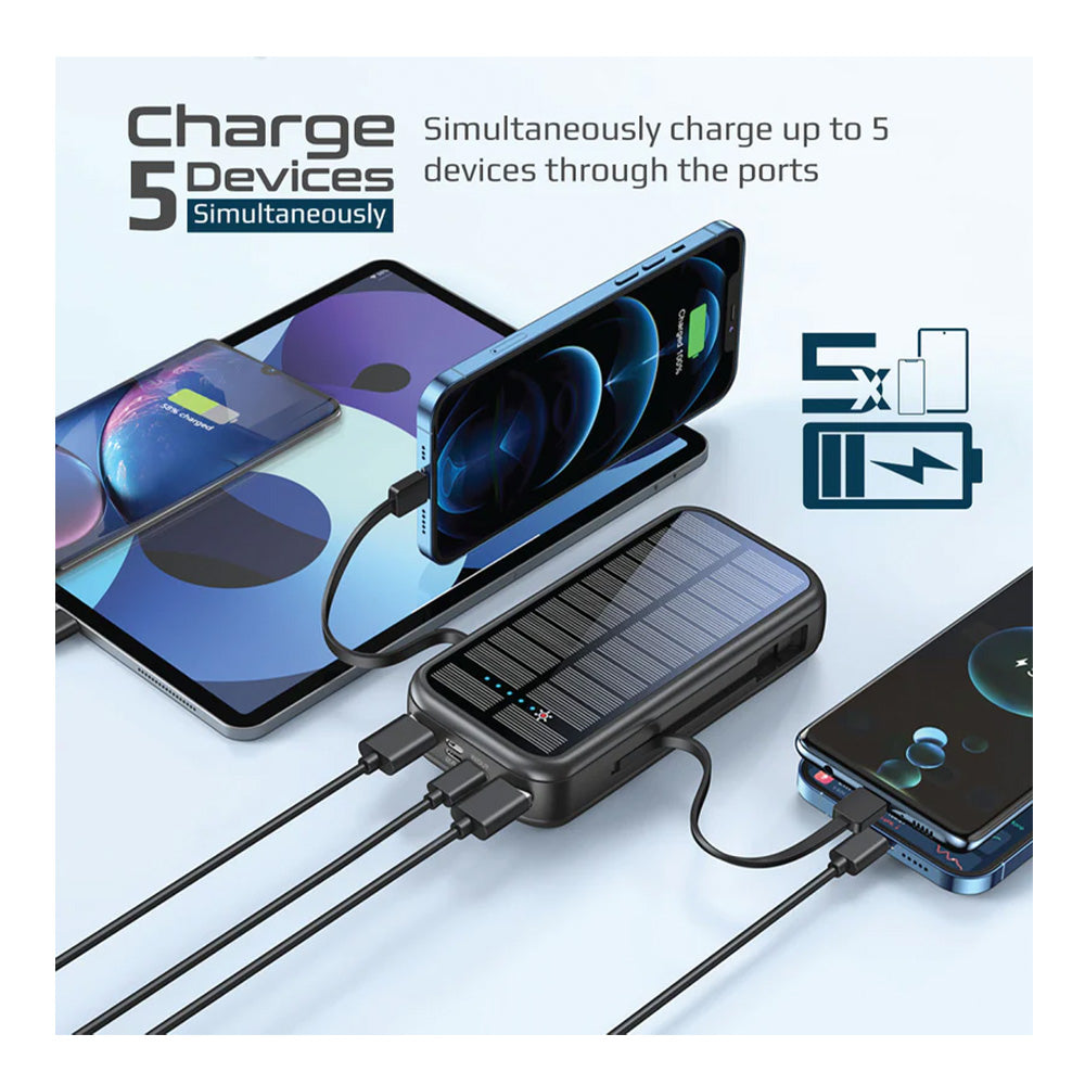 Promate 20000mAh EcoLight Solar Power Bank with Built-in USB & Lightning Cable