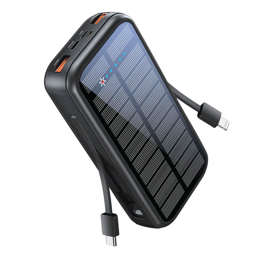 SolarTank-20PDCi, 20000mAh EcoLight™ Solar Power Bank with Built-in USB-C & Lightning Cables