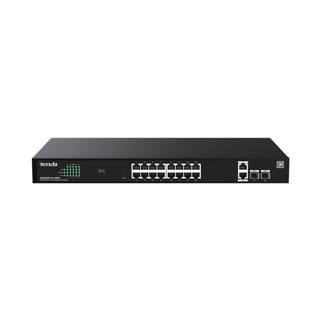 Tenda Switch Poe 20 Ports Gigabit (16POe, 2 SFP) Teg2220P-16-250W Cloud managed Rack