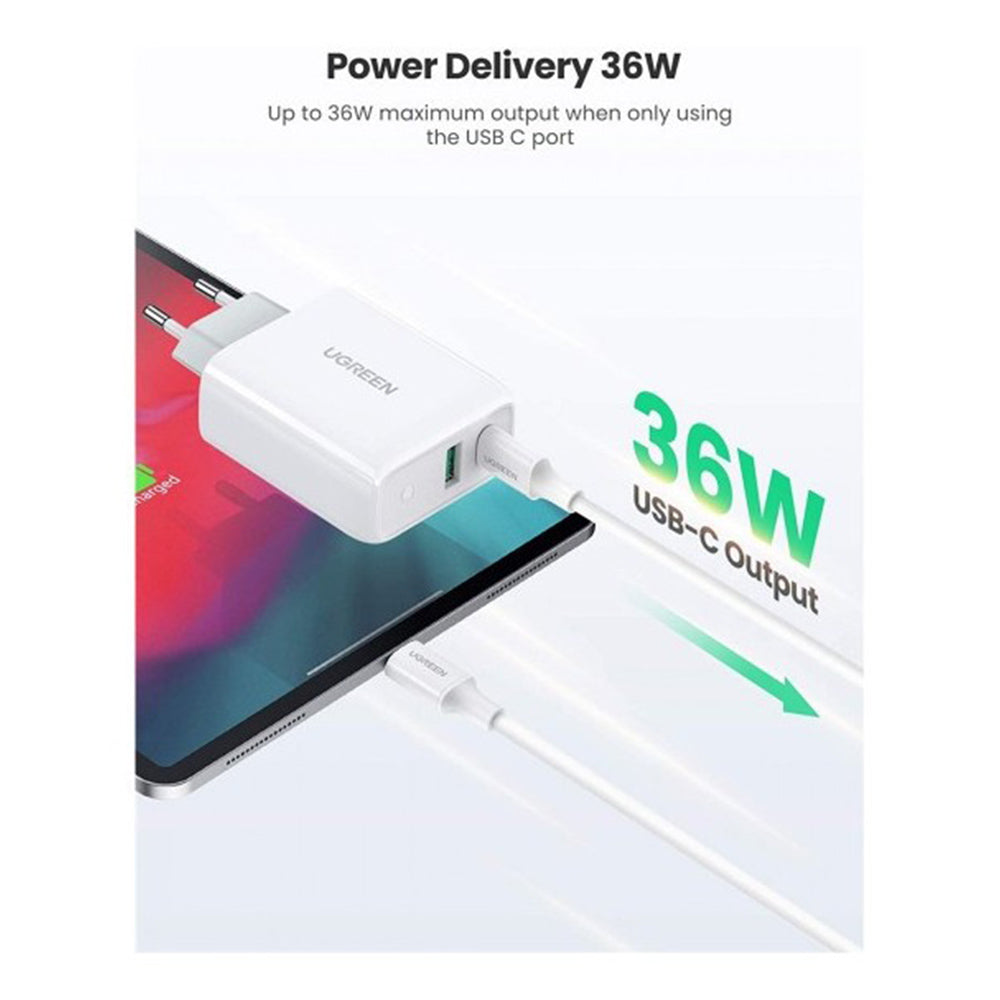 UGREEN Dual Port USB-C & USB-A Smart & Fast Charger Adapter | 60468