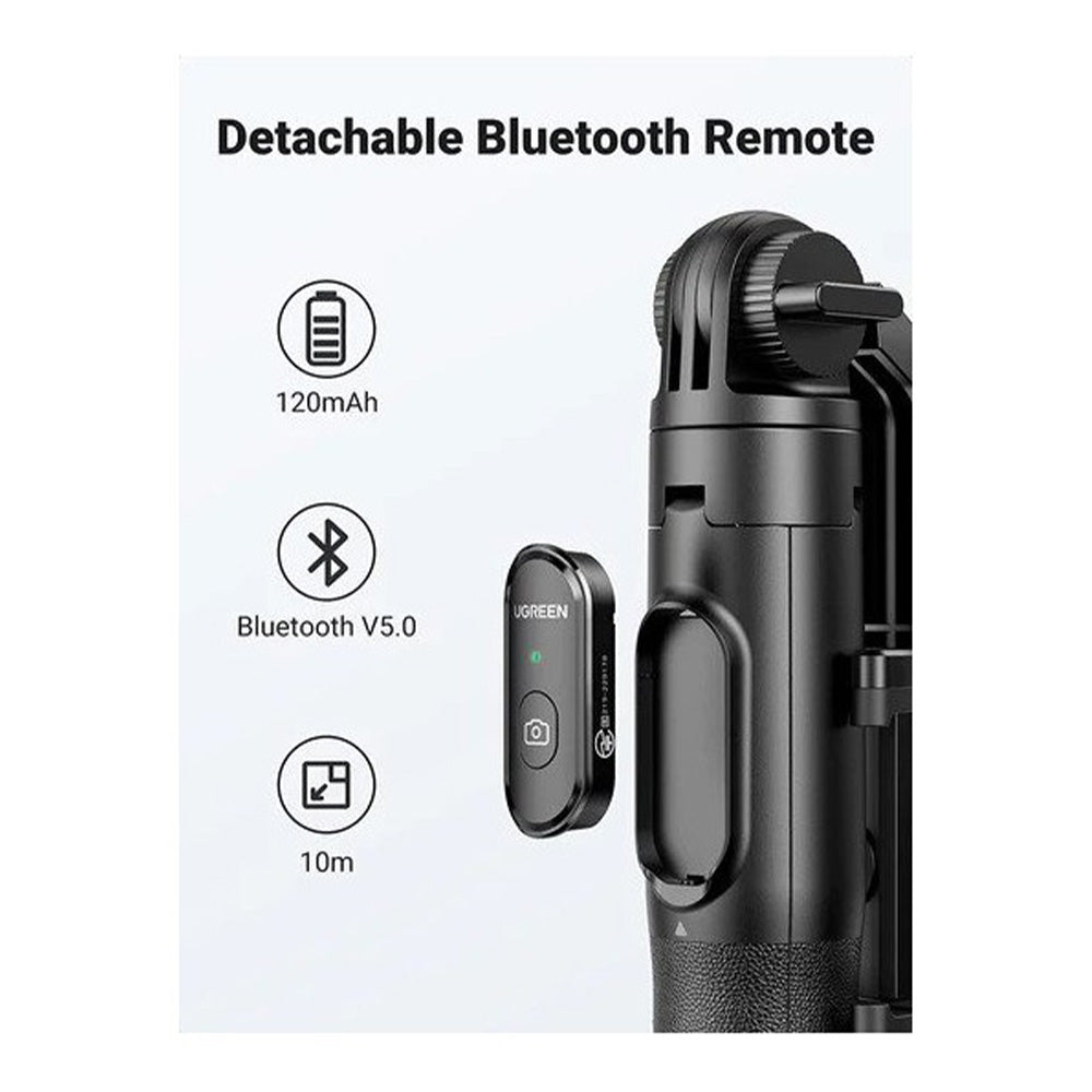 UGREEN Dual Function Selfie Stick & Tripod with Bluetooth Remote, Adjustable Height form 30.5cm to 157cm - LP586 15062