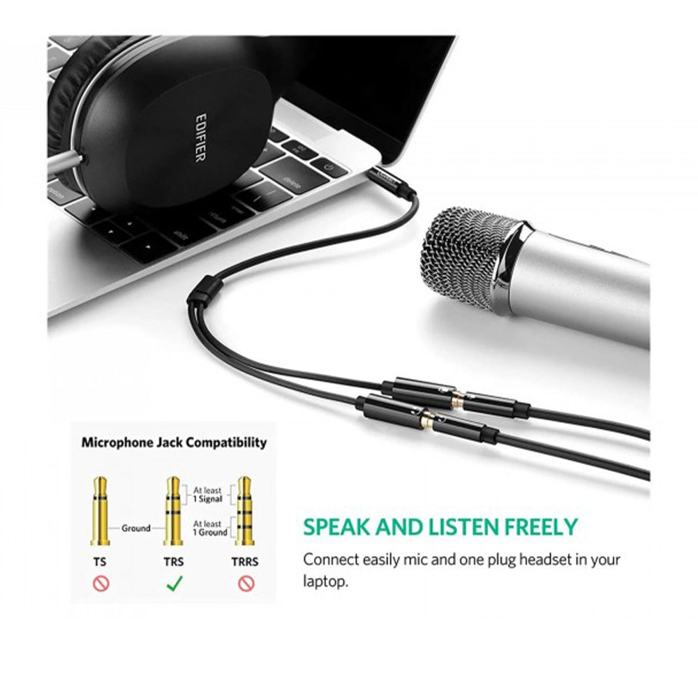 UGREEN Cable Audio Splitter 3.5Mm Male To 2 Female 3.5Mm Braid, Connects Audio , Mic At The Same Time 30620