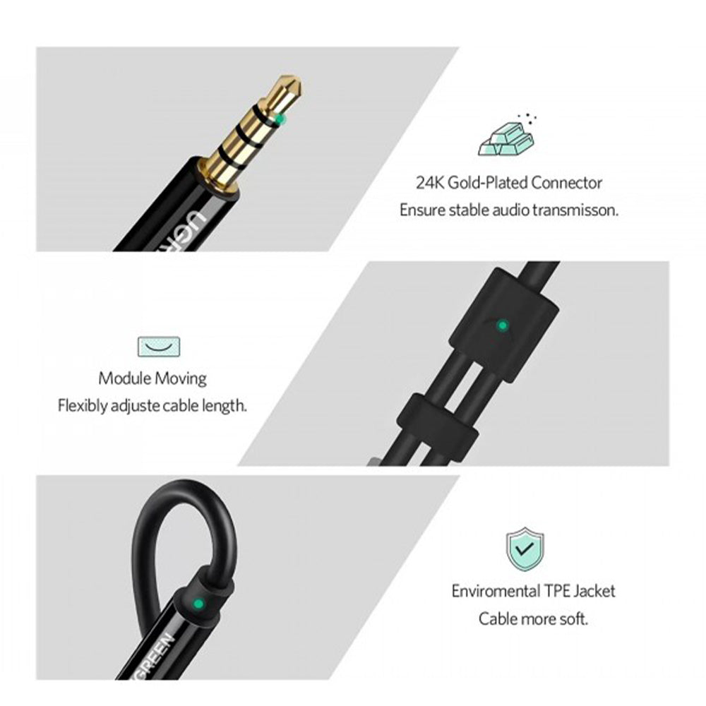 UGREEN Cable Audio Splitter 3.5Mm Male To 2 Female 3.5Mm Braid, Connects Audio , Mic At The Same Time 30620