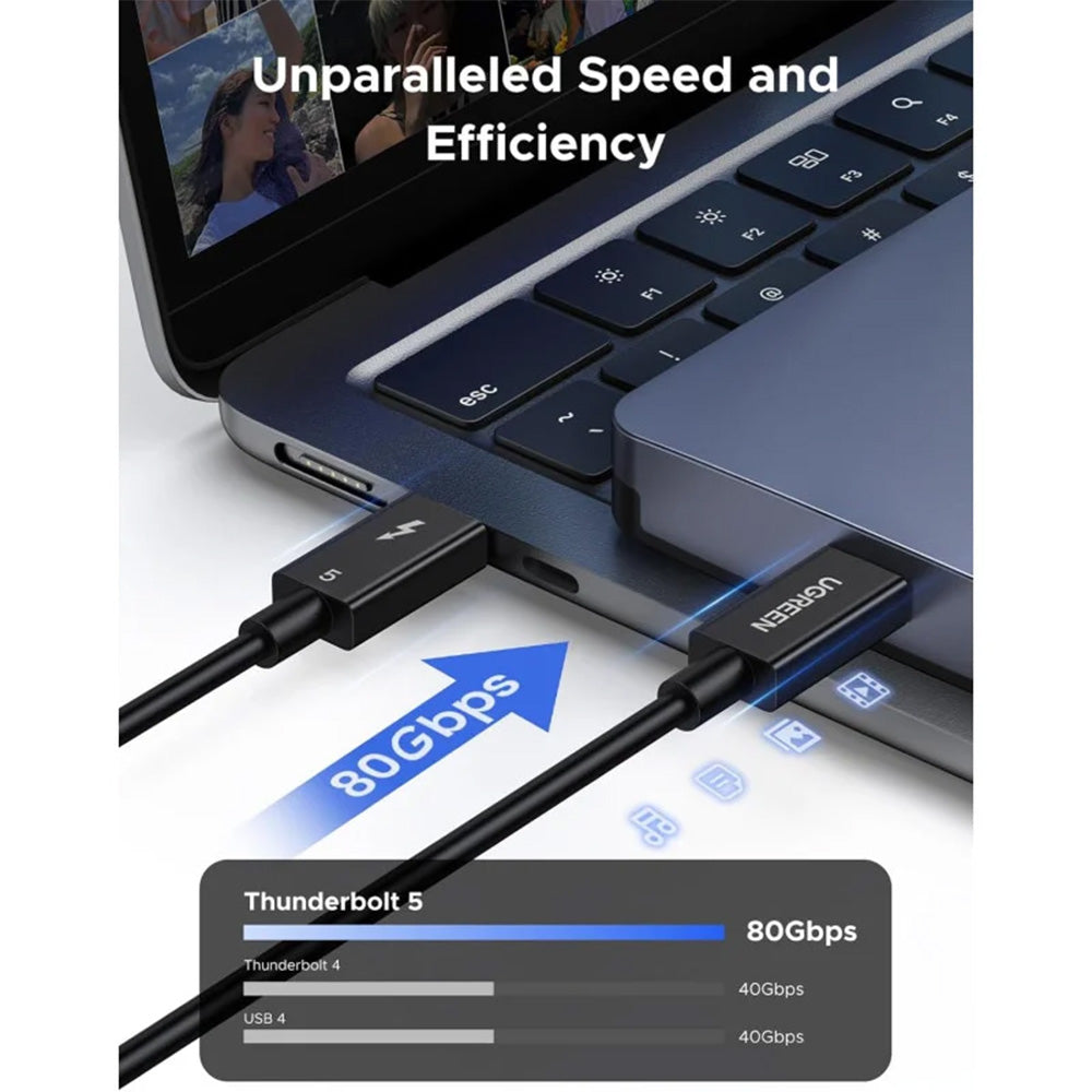 UGREEN Intel Certified Thunderbolt 5 USB-C Male to Male Cable - 1M