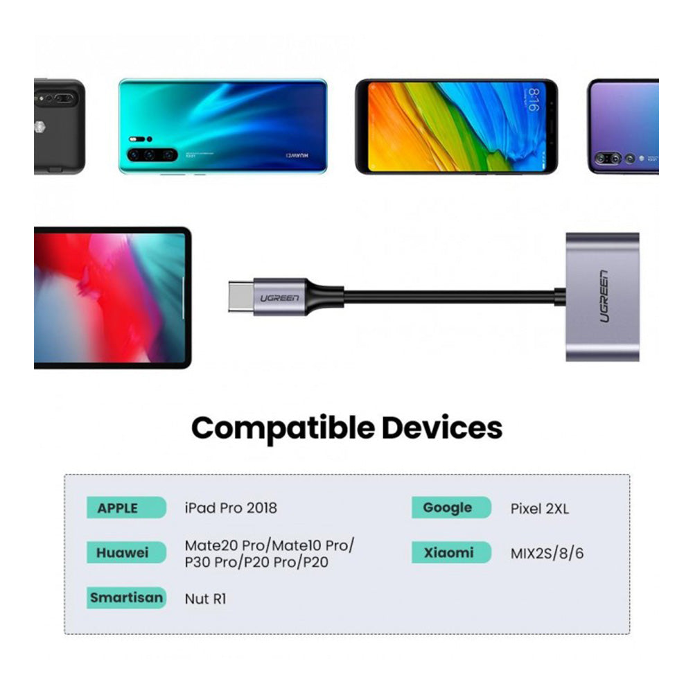 UGREEN 2-in-1 Type-C to Type-C Audio + PD USB-C Charging Adapter