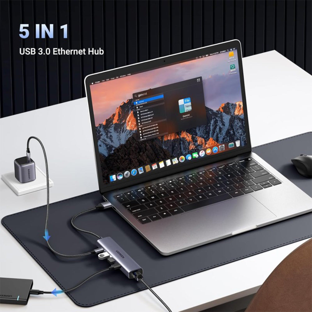UGREEN USB 3.0 to Ethernet Adapter, 5 in 1 Multiport Hub