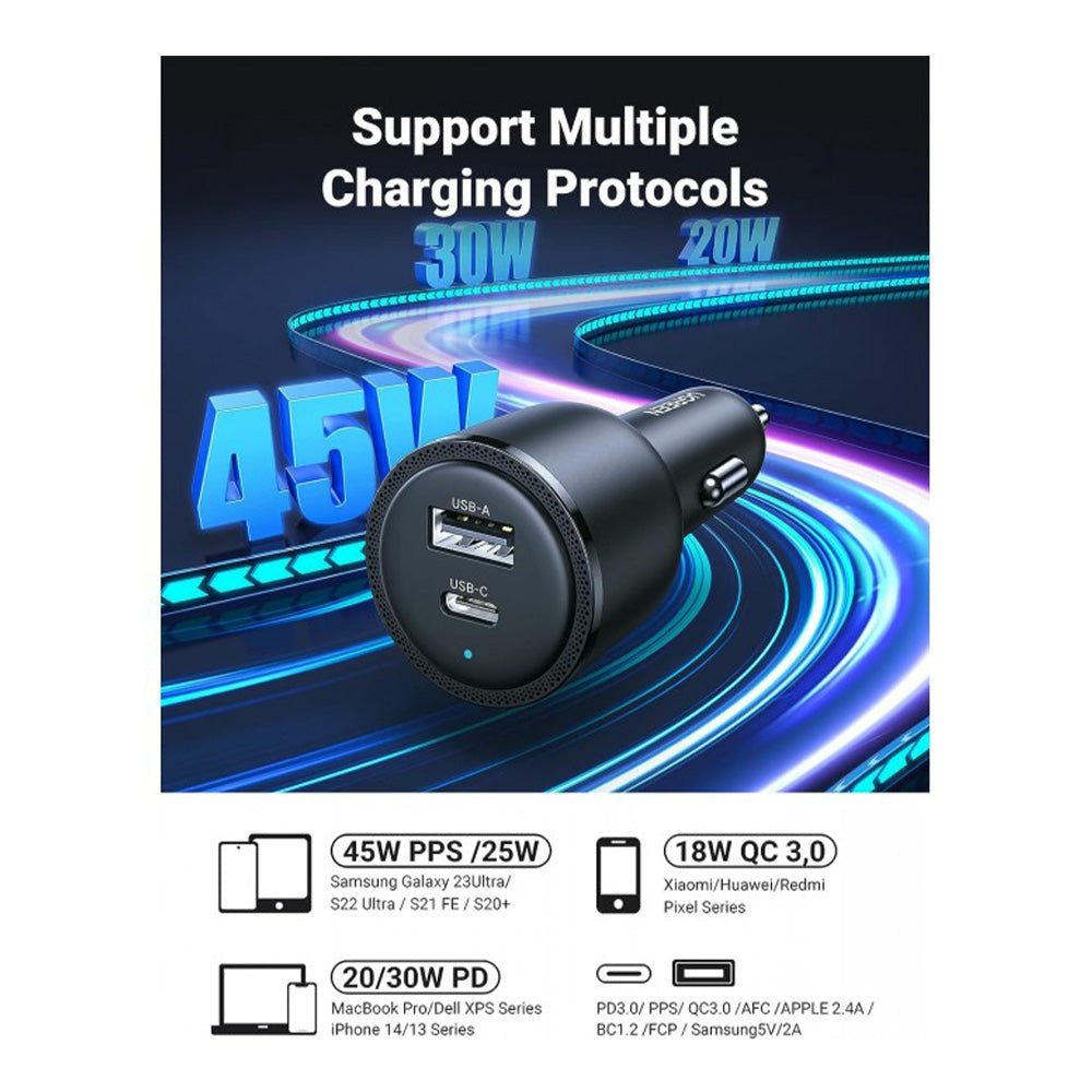 UGREEN 2 Ports Car Charger Adapter USB-C & USB-A 63W