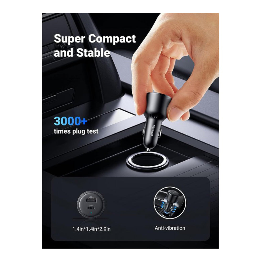 UGREEN 2 Ports Car Charger Adapter USB-C & USB-A 63W
