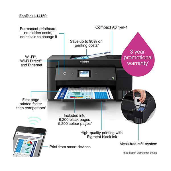 Epson, EcoTank L14150 A3+ 4-in-1 Wi-Fi Business Tank Printer