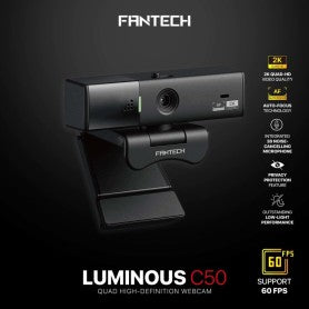 Fantech C50 LUMINOS: Professional 2K Quad-HD Webcam with Auto Focus, Support for 60FPS, Built-in Micro 3D Noise Cancellation