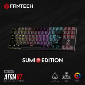 Fantech SUMI Edition MK876V2 - ATOM87, Pro Wired Mechanical Keyboard with RGB Lighting Grey Red switch