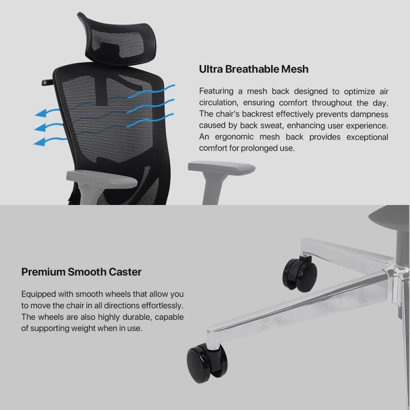 Fantech OC-A259PRO Office Chair with Adjustable 4D Armrests, Retractable Leg Rest, Breathable Backrest, and Smart Features Blac