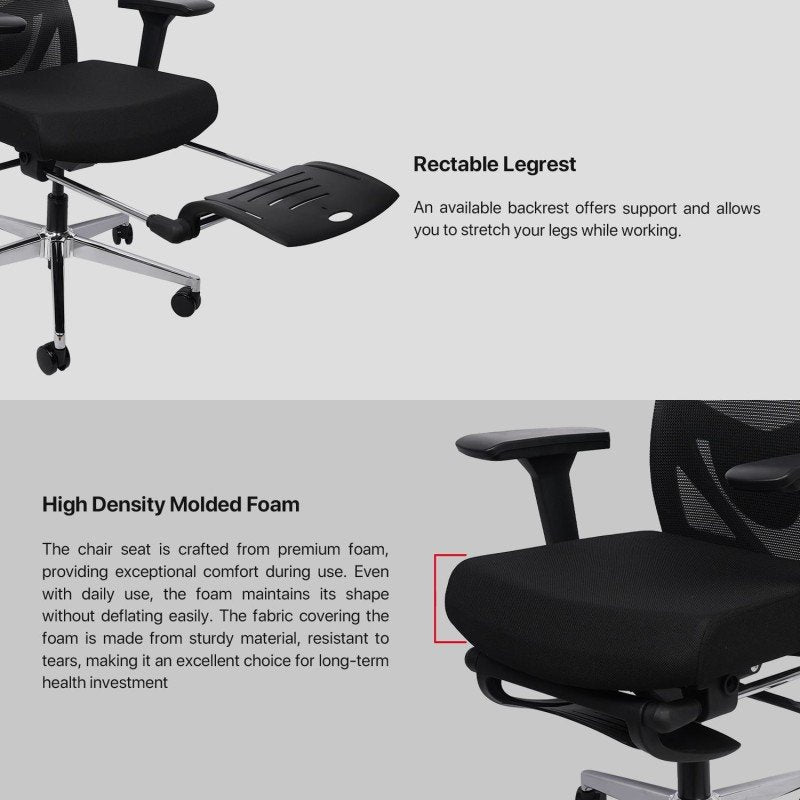 Fantech OC-A259PRO Office Chair with Adjustable 4D Armrests, Retractable Leg Rest, Breathable Backrest, and Smart Features Blac