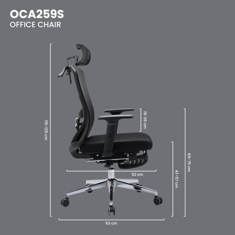 Fantech OC-A259s: Ultimate Comfort & Heavy-Duty Chair with Lumbar Support, Retractable Leg Rest, Metal Base, 2D Armres