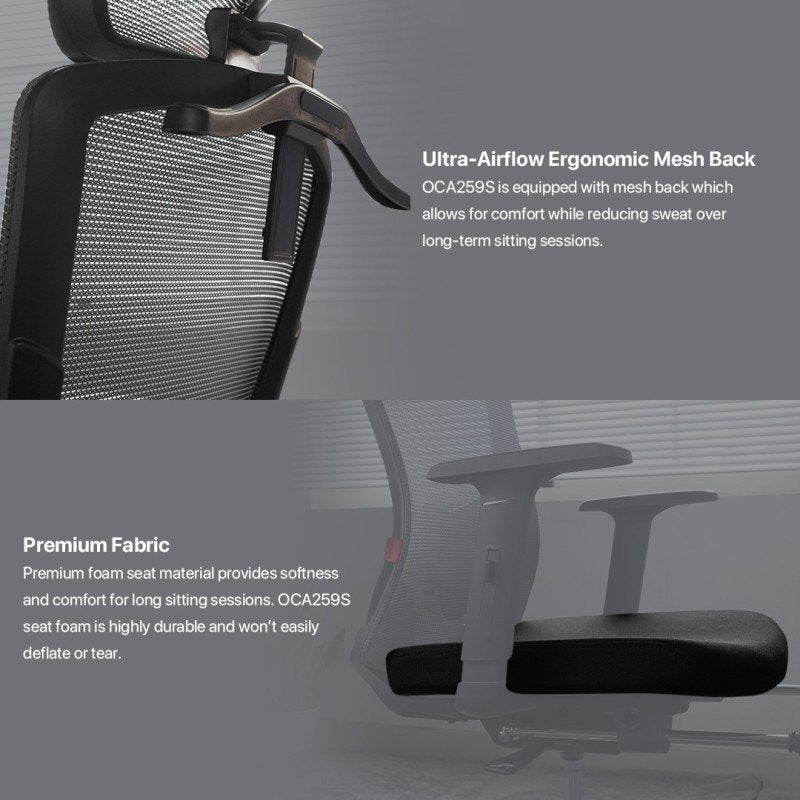 Fantech OC-A259s: Ultimate Comfort & Heavy-Duty Chair with Lumbar Support, Retractable Leg Rest, Metal Base, 2D Armres