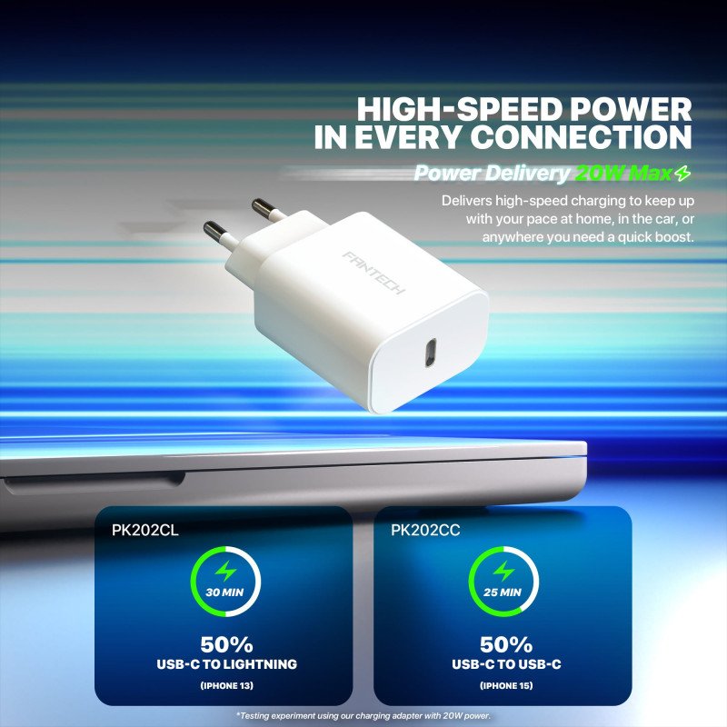 Fantech Power Kit PK202CL – 20W PD Fast Charging USB-C Charger + 1M USB-C to Lightning Cable