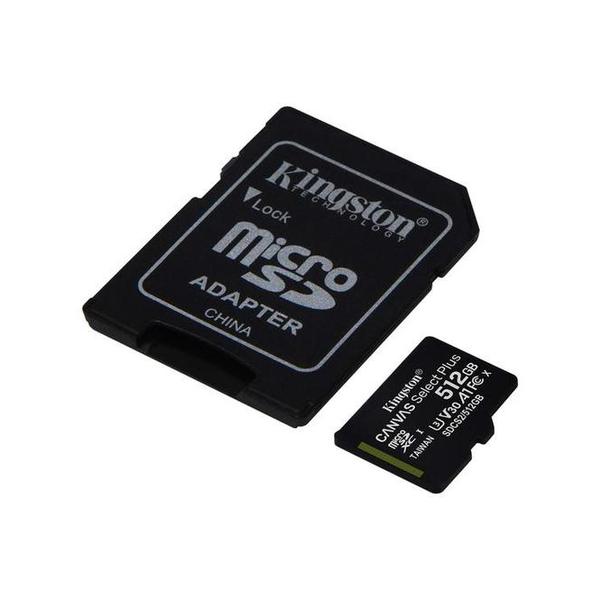 Kingston 512GB micSDXC Canvas Select Plus 100R A1 C10 Card + ADP, SDCS2/512GB, with 5 Years