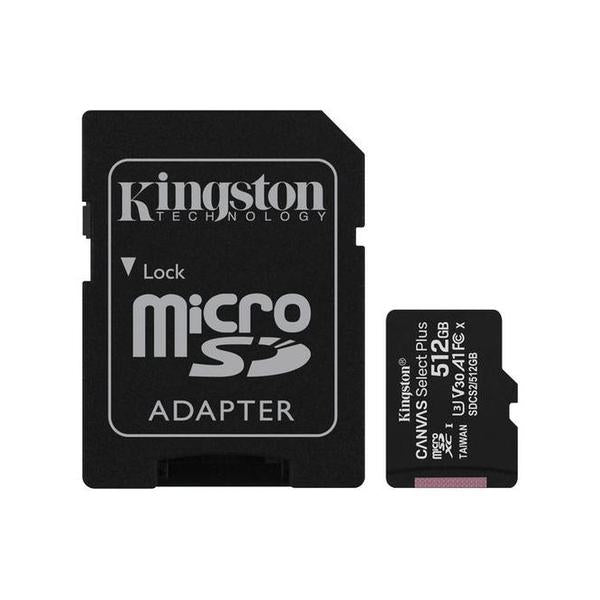Kingston 512GB micSDXC Canvas Select Plus 100R A1 C10 Card + ADP, SDCS2/512GB, with 5 Years