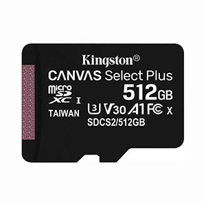 Kingston 512GB micSDXC Canvas Select Plus 100R A1 C10 Card + ADP, SDCS2/512GB, with 5 Years