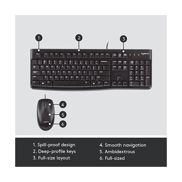 Logitech MK120 Corded Keyboard and Mouse Combo - Durable and Spill-Resistant Design
